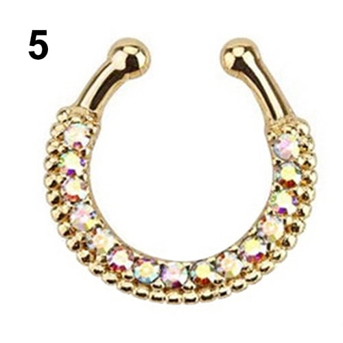 Clip On Fake Septum Clicker Non Piercing Nose Ring Hoop Clear CZ Clip On Fake Septum Clicker Non Piercing Nose Ring Hoop Clear CZ